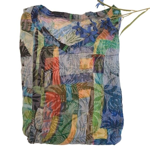 Grace & Joy Ophelia Multi Color Crinkle One Pocket Top Size M - Picture 5 of 14